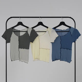 Shinun Diamond Punching Color Block Frill Tee