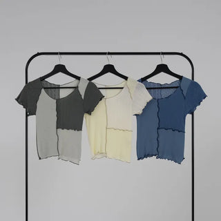 Shinun Diamond Punching Color Block Frill Tee