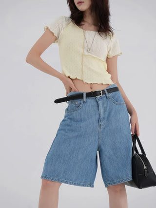 Shinun Diamond Punching Color Block Frill Tee