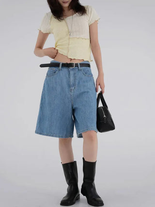 Shinun Diamond Punching Color Block Frill Tee