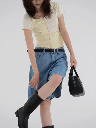 Shinun Diamond Punching Color Block Frill Tee