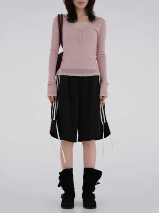Qunin Three-Stripe Ribbon Strap Pants