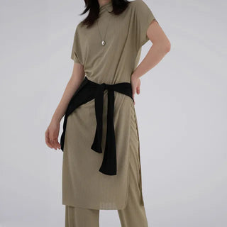Curvy pleated high-neck dress