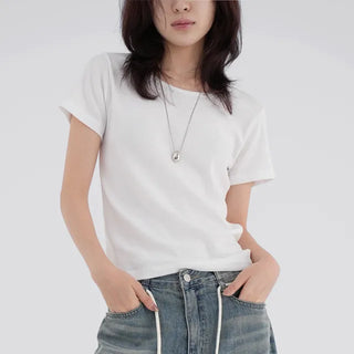 Lia Basic Semi-Loose Cotton Short Sleeve Tee