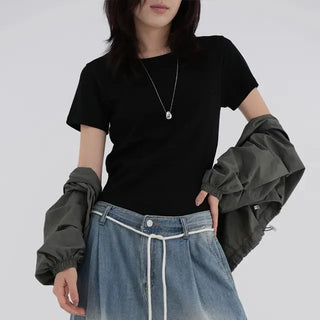 Lia Basic Semi-Loose Cotton Short Sleeve Tee
