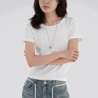 Lia Basic Semi-Loose Cotton Short Sleeve Tee