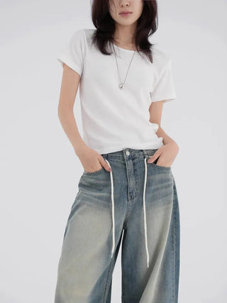 Lia Basic Semi-Loose Cotton Short Sleeve Tee