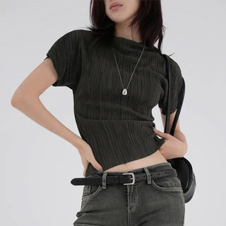Luing Half-Neck Pleated Short Sleeve
