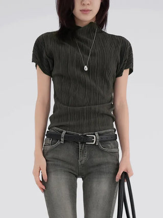 Luing Half-Neck Pleated Short Sleeve