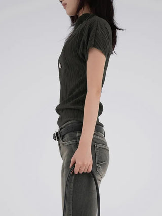 Luing Half-Neck Pleated Short Sleeve