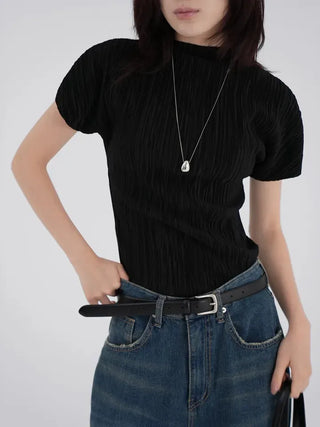 Luing Half-Neck Pleated Short Sleeve