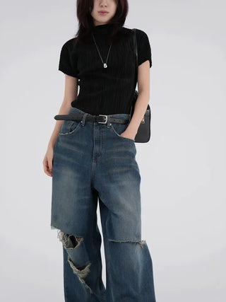 Luing Half-Neck Pleated Short Sleeve