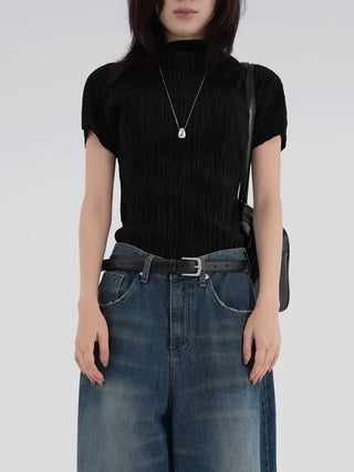 Luing Half-Neck Pleated Short Sleeve