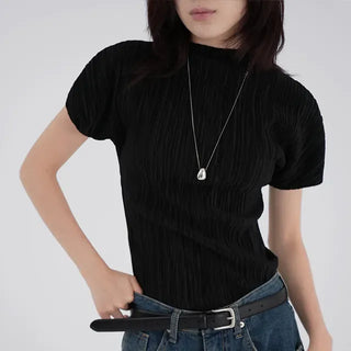 Luing Half-Neck Pleated Short Sleeve