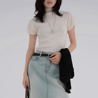 Luing Half-Neck Pleated Short Sleeve