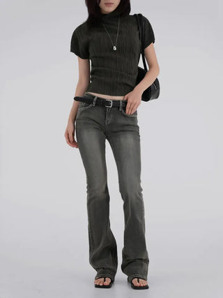Luing Half-Neck Pleated Short Sleeve