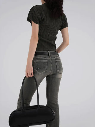 Luing Half-Neck Pleated Short Sleeve