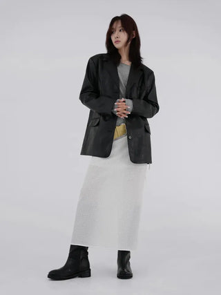 Knurled Slit Long Skirt