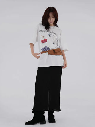 Knurled Slit Long Skirt