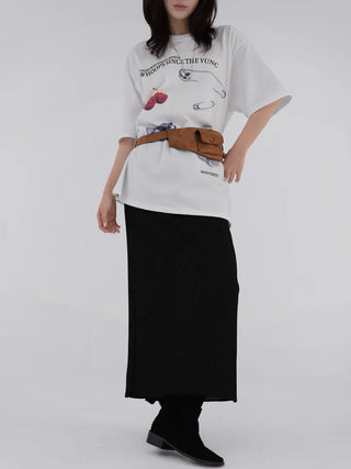 Knurled Slit Long Skirt