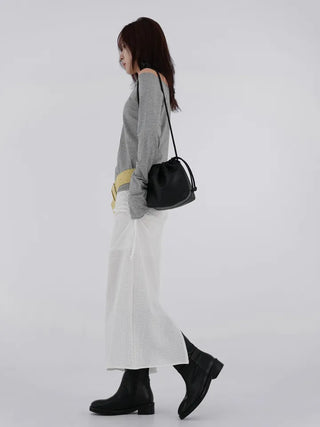 Knurled Slit Long Skirt