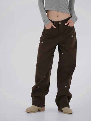 Adele Flower Embroidered Wide Pants