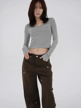 Adele Flower Embroidered Wide Pants
