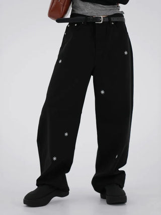 Adele Flower Embroidered Wide Pants