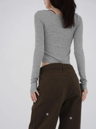 Babin V-neck Ribbed Long Sleeve