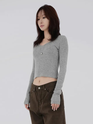 Babin V-neck Ribbed Long Sleeve