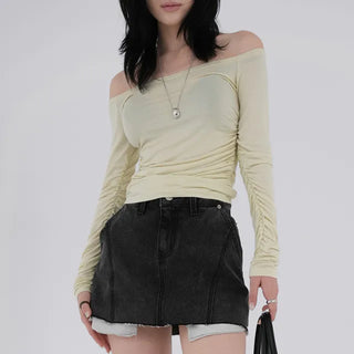 Ohi Off-shoulder Shirred Tee