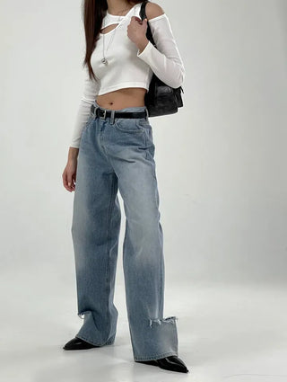 Silly Shoulder Cut Cropped Long Sleeve