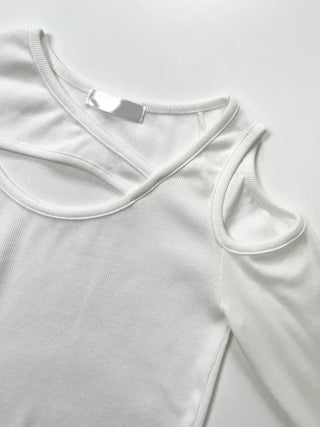 Silly Shoulder Cut Cropped Long Sleeve