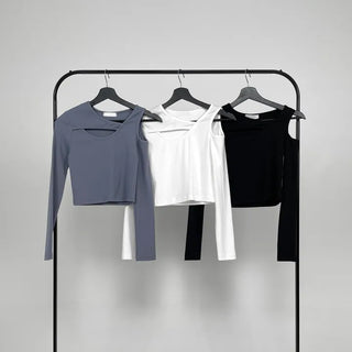 Silly Shoulder Cut Cropped Long Sleeve