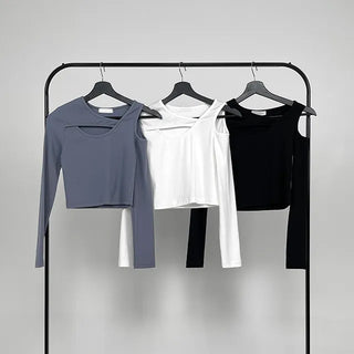 Silly Shoulder Cut Cropped Long Sleeve