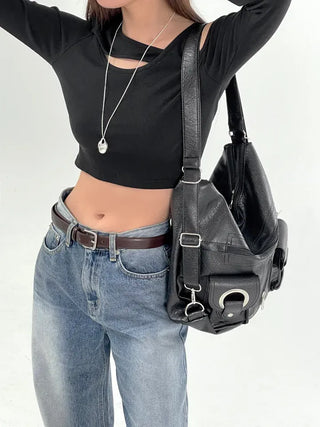 Silly Shoulder Cut Cropped Long Sleeve