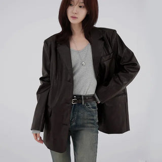 Orinel Cracked Leather Blazer