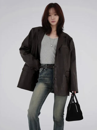 Orinel Cracked Leather Blazer