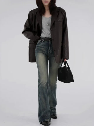 Orinel Cracked Leather Blazer
