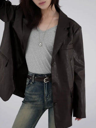 Orinel Cracked Leather Blazer