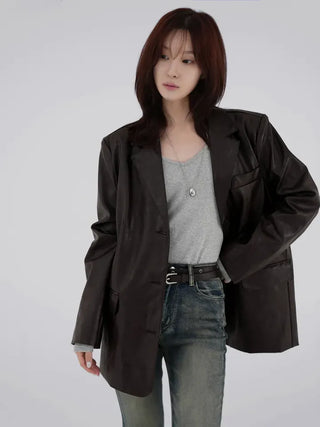 Orinel Cracked Leather Blazer