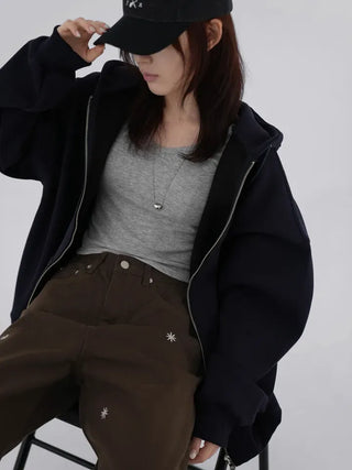 Leeho Two-Way Oversized Zip-Up Hoodie