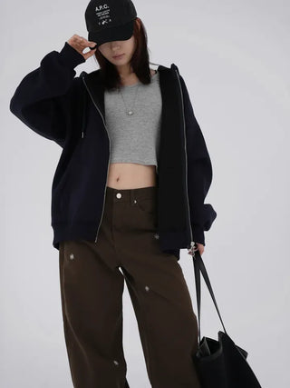 Leeho Two-Way Oversized Zip-Up Hoodie