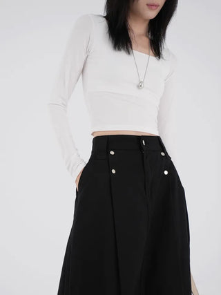 Small U-neck cropped long-sleeve T-shirt