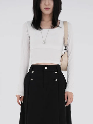 Small U-neck cropped long-sleeve T-shirt