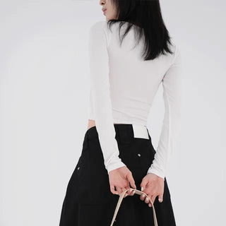 Small U-neck cropped long-sleeve T-shirt