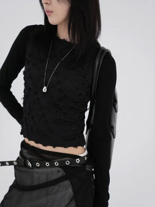 Small U-neck cropped long-sleeve T-shirt