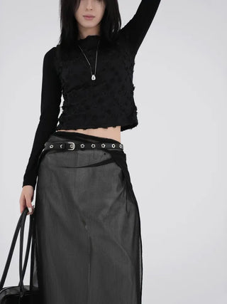 Small U-neck cropped long-sleeve T-shirt