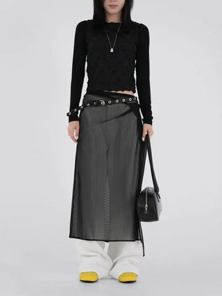 Small U-neck cropped long-sleeve T-shirt