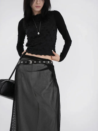 Small U-neck cropped long-sleeve T-shirt